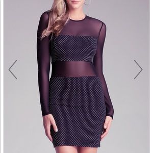 Bebe Black Long Sleeve Studded Dress w/ Mesh
